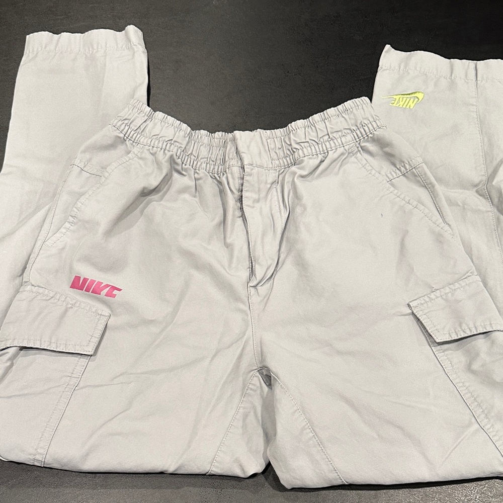 Nike Kids Gray Sweatpants with Pink and Yellow Accents